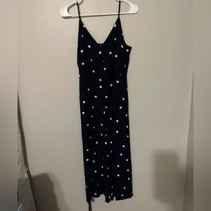 Loft Petite Navy and White Polka Dot Romper